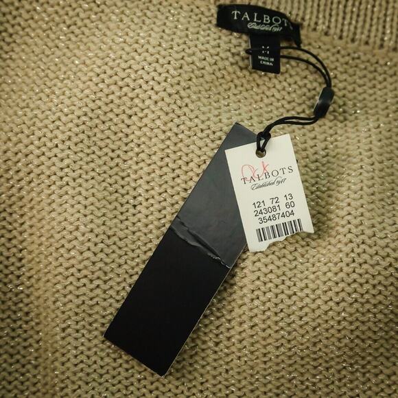 Talbots Size Medium M Tan Beige Large Collar Metallic Belted Cardigan Sweater - Picture 4 of 6